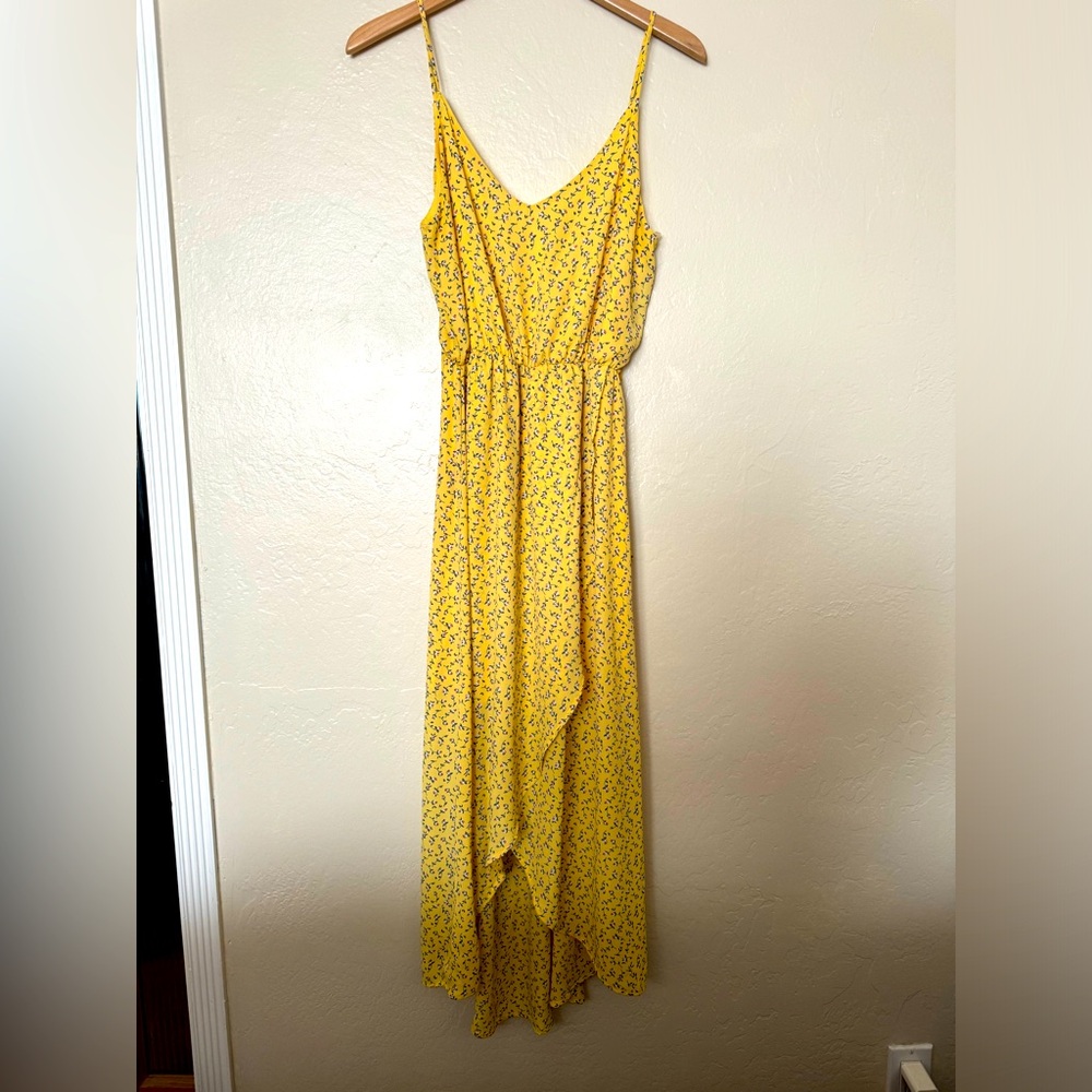 Yellow Floral Hi Low Summer Dress Size M